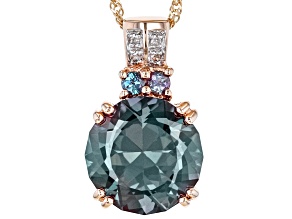 Blue Lab Created Alexandrite With White Diamond 10k Rose Gold Pendant With Chain 4.08ctw