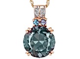 Blue Lab Created Alexandrite With White Diamond 10k Rose Gold Pendant With Chain 4.08ctw