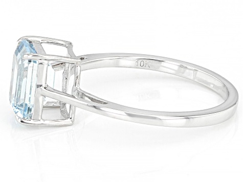 Blue Aquamarine Rhodium Over 10k White Gold Solitaire Ring 1.24ct