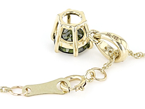 Green Moldavite 10k Yellow Gold Pendant With Chain 0.58ctw