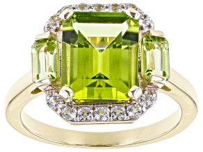 Green Peridot 10k Yellow Gold Ring 3.36ctw