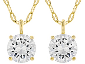 White Cubic Zirconia 14k Yellow Gold Over Brass Set Of 2 Pendants  2.86ctw