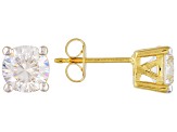 White Cubic Zirconia  18k Yellow Gold Over Sterling Silver Solitaire Stud Earrings 3.34ctw