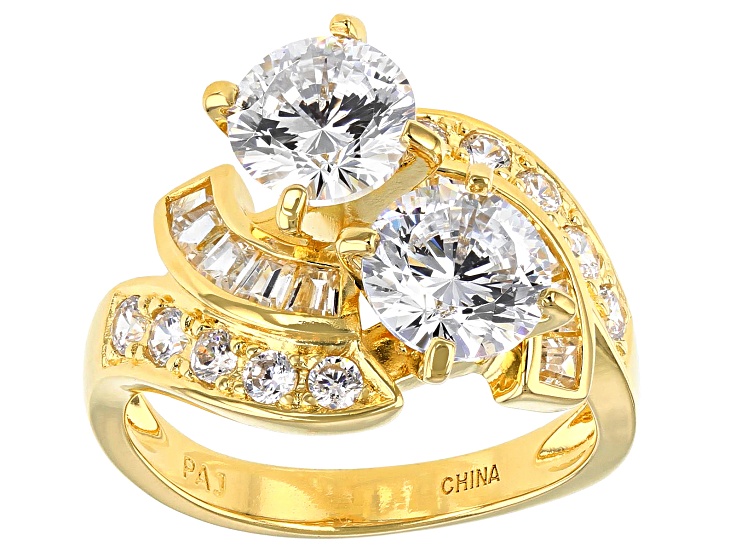 White Cubic Zirconia 18K Yellow Gold Over Sterling Silver