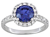 Blue And White Cubic Zirconia Rhodium Over  Sterling Silver Ring 2 Bands 3.17ctw
