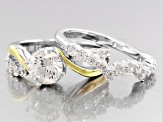 Cubic Zirconia Silver And 18k White Gold Over Silver Ring With Guard 2.93ctw