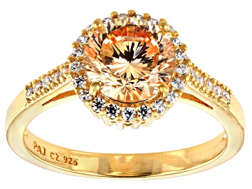 Picture of Brown Cubic Zirconia 18k Yellow Gold Over Silver Ring 3.86ctw