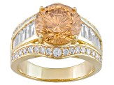Brown And White Cubic Zirconia 18k Yellow Gold Over Sterling Silver Ring 8.24ctw