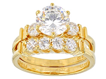 Picture of Cubic Zirconia 18k Yellow Gold Over Silver Ring With Band 4.54ctw (2.82ctw DEW)