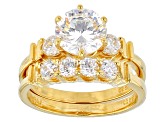 Cubic Zirconia 18k Yellow Gold Over Silver Ring With Band 4.54ctw (2.82ctw DEW)
