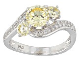 Yellow And White Cubic Zirconia Rhodium Over Silver Ring 3.07ctw