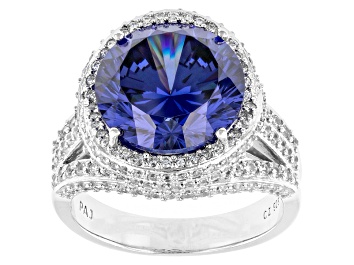 Picture of Blue And White Cubic Zirconia Rhodium Over Silver Ring 11.57ctw