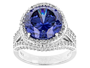 Blue And White Cubic Zirconia Rhodium Over Silver Ring 11.57ctw
