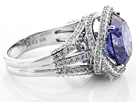 Blue And White Cubic Zirconia Rhodium Over Silver Ring 11.57