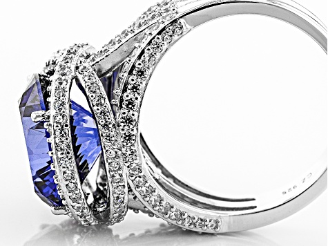 Blue And White Cubic Zirconia Rhodium Over Silver Ring 11.57ctw
