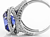 Blue And White Cubic Zirconia Rhodium Over Silver Ring 11.57ctw