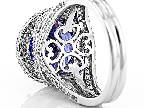 Blue And White Cubic Zirconia Rhodium Over Silver Ring 11.57ctw