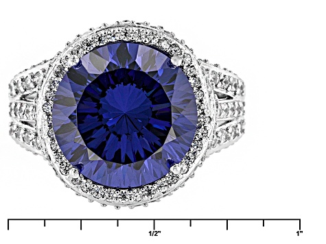 Blue And White Cubic Zirconia Rhodium Over Silver Ring 11.57ctw