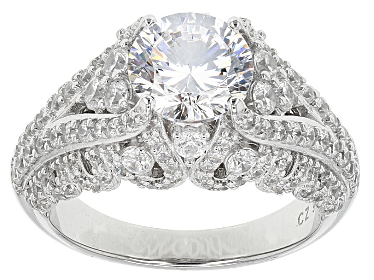 Cubic Zirconia Rhodium Over Sterling Silver Ring 5.52ctw
