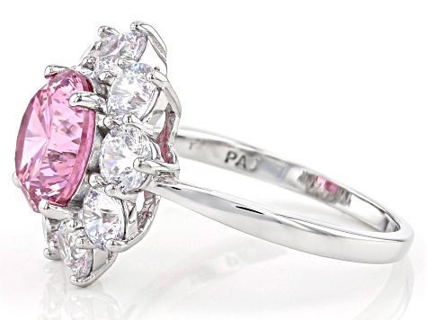 Pink and White Cubic Zirconia Rhodium Over Sterling Silver Ring 8.64ctw