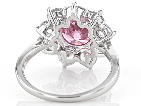 Pink and White Cubic Zirconia Rhodium Over Sterling Silver Ring 8.64ctw