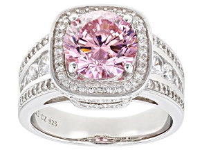 Pink And White Cubic Zirconia Rhodium Over Sterling Silver Ring 6.80ctw