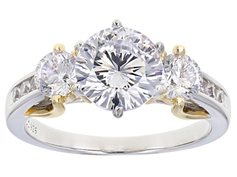 White Cubic Zirconia Rhodium And 18K Yellow Gold Over Sterling Silver Ring 4.56ctw