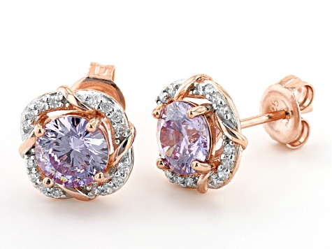 Lavender And White Cubic Zirconia 18K Rose Gold Over Sterling Silver Earrings 2.82ctw