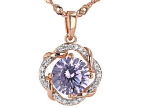 Lavender And White Cubic Zirconia 18K Rose Gold Over Sterling Silver Pendant With Chain 3.16ctw