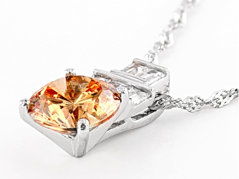 Champagne And White Cubic Zirconia Rhodium Over Sterling Silver Pendant With Chain 5.02ctw