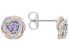 Dillenium Cut Lavender And White Cubic Zirconia Rhodium And 18k Rose Gold Over Silver Studs 1.29ctw