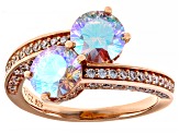 Dillenium Cut Aurora Borealis And White Cubic Zirconia 18k Rose Gold Over Sterling Silver Ring