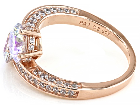 Dillenium Cut Aurora Borealis And White Cubic Zirconia 18k Rose Gold Over Sterling Silver Ring