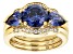 Blue and White Cubic Zirconia 18K Yellow Gold Over Sterling Silver Ring With Bands 6.25ctw