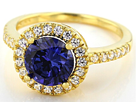 Blue and White Cubic Zirconia 18k Yellow Gold Over Sterling Silver Ring 3.88ctw