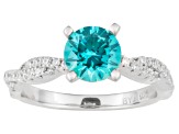 Neon Blue And White Cubic Zirconia Rhodium Over Sterling Silver Ring 2.01ctw