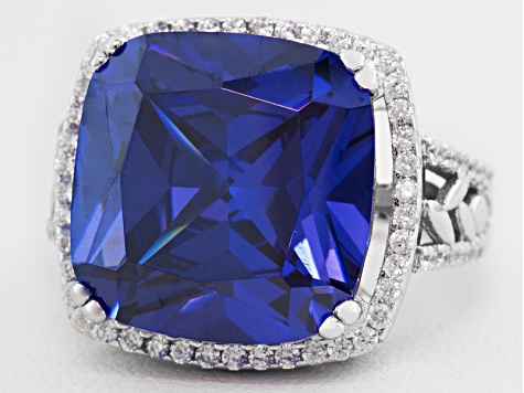 Blue And White Cubic Zirconia Rhodium Over Sterling Silver Ring 24.68ctw