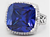 Blue And White Cubic Zirconia Rhodium Over Sterling Silver Ring 24.68ctw