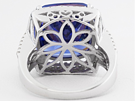 Blue And White Cubic Zirconia Rhodium Over Sterling Silver Ring 24.68ctw