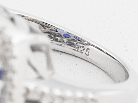 Blue And White Cubic Zirconia Rhodium Over Sterling Silver Ring 24.68ctw