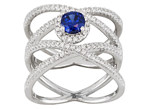 Blue And White Cubic Zirconia Rhodium Over Sterling Silver Ring 1.93ctw