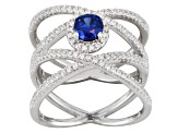Blue And White Cubic Zirconia Rhodium Over Sterling Silver Ring 1.93ctw