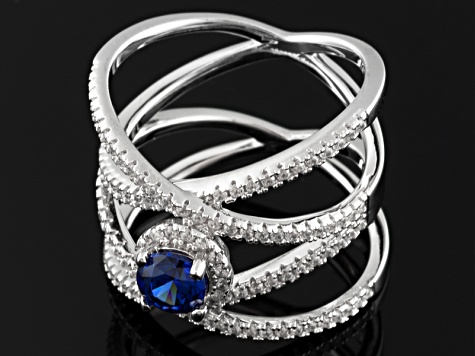 Blue And White Cubic Zirconia Rhodium Over Sterling Silver Ring 1.93ctw