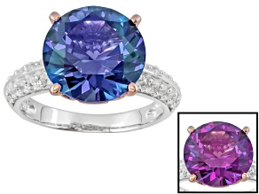 Color Change Lab Created Sapphire And White Cubic Zirconia Rhodium Over Sterling Silver Ring 9.30ctw