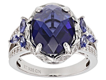 Picture of Blue And White Cubic Zirconia Rhodium Over Silver Ring 8.40ctw