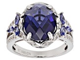 Blue And White Cubic Zirconia Rhodium Over Silver Ring 8.40ctw