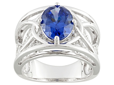 Blue And White Cubic Zirconia Rhodium Over Sterling Silver Ring 5.79ctw