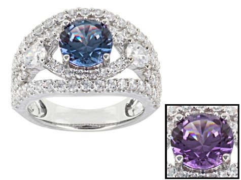 Purple Lab Sapphire And White Cubic Zirconia Rhodium Over Sterling Silver Ring 5.17ctw