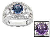Purple Lab Sapphire And White Cubic Zirconia Rhodium Over Sterling Silver Ring 5.17ctw