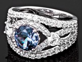 Purple Lab Sapphire And White Cubic Zirconia Rhodium Over Sterling Silver Ring 5.17ctw